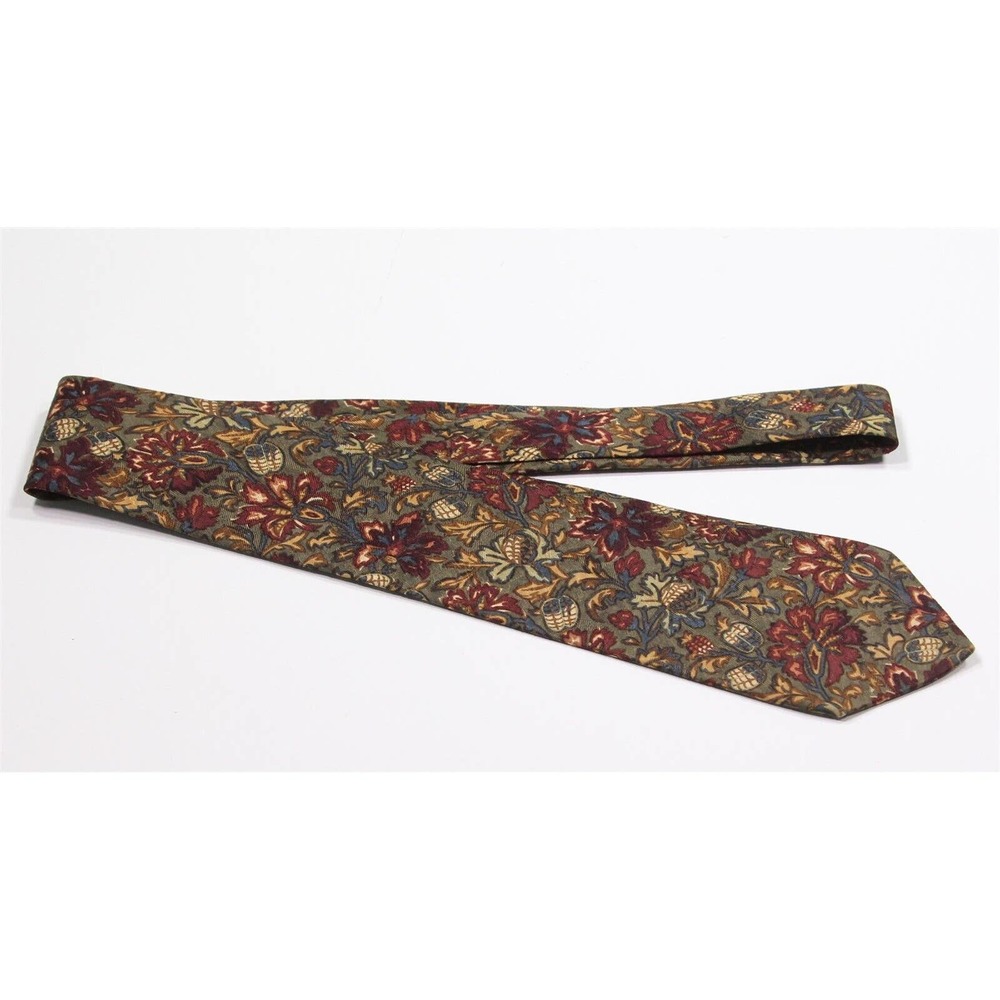 Chanel Paris Green/Burgundy/Blue Floral Fall Colors Silk-Wool Necktie Tie - Picture 2 of 7